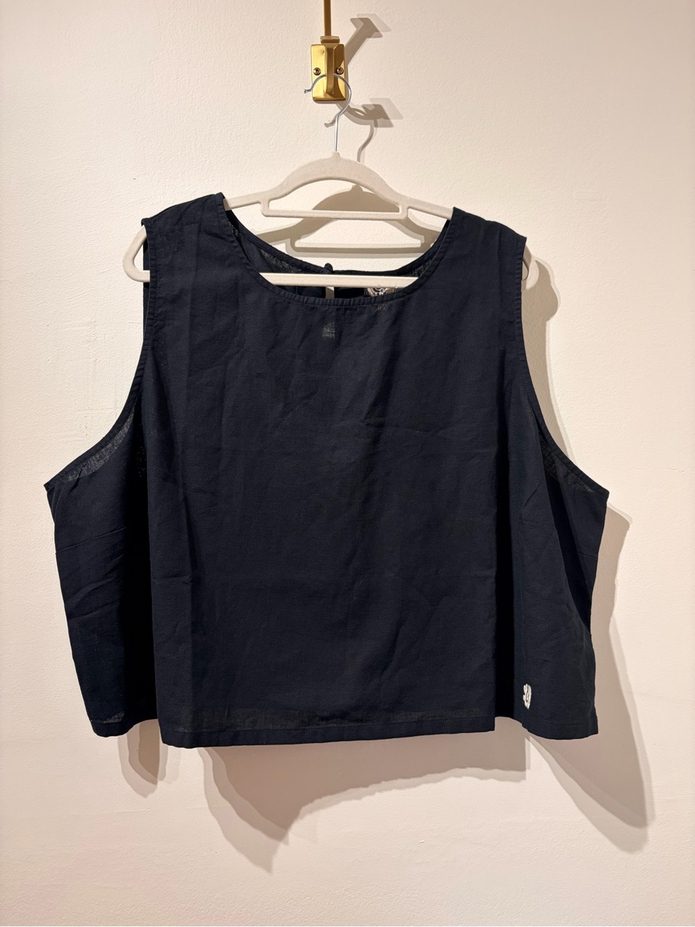 NWT Lucy & Yak Organic Black Cotton Linen Arden Cropped Tank UK Size 28- US 3XL